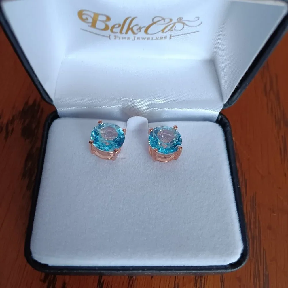 New Levian 7.38 ct. tw. Ocean Blue Topaz™ in 14K Strawberry Gold Plated earrings - Picture 2 of 6